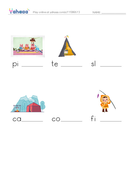 RAZ Vocabulary F: Our Camping Trip PDF worksheet to fill in words gaps