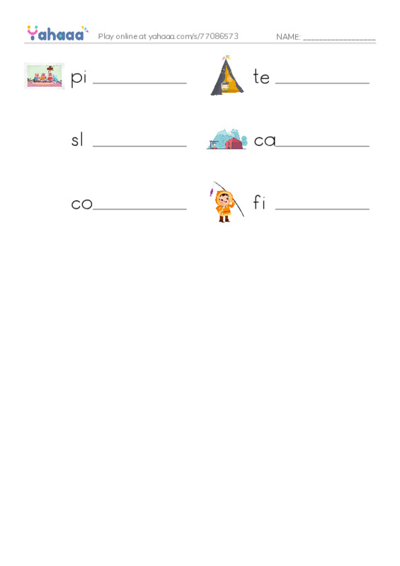 RAZ Vocabulary F: Our Camping Trip PDF worksheet writing row