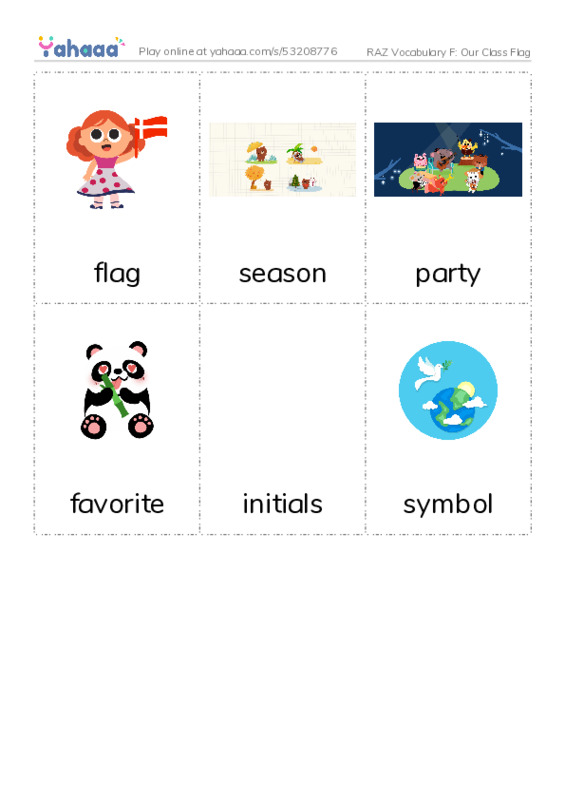 RAZ Vocabulary F: Our Class Flag PDF flaschards with images