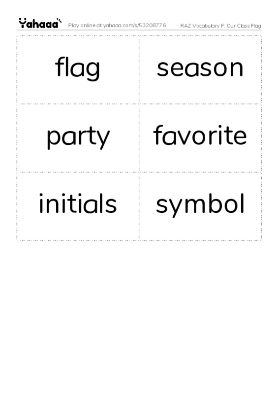 RAZ Vocabulary F: Our Class Flag PDF two columns flashcards