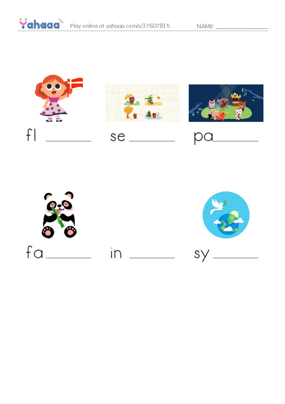 RAZ Vocabulary F: Our Class Flag PDF worksheet to fill in words gaps