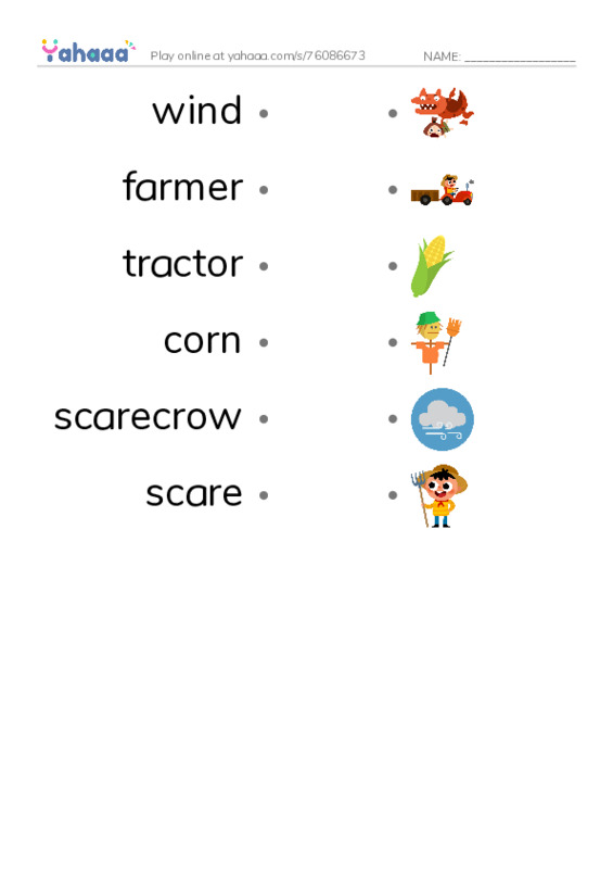 RAZ Vocabulary F: Scaredy Crow PDF link match words worksheet