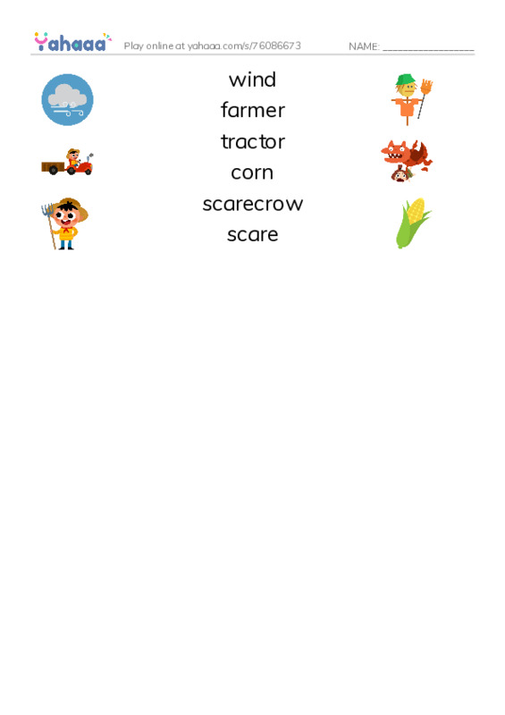 RAZ Vocabulary F: Scaredy Crow PDF three columns match words