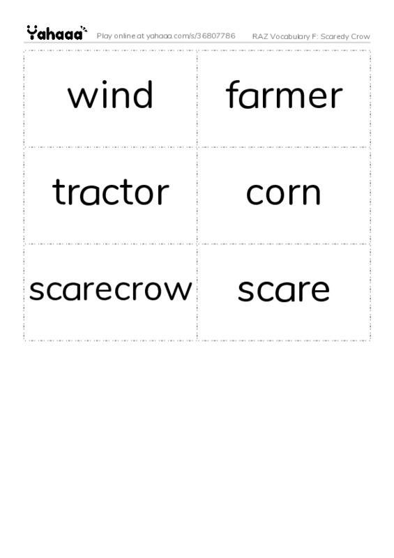 RAZ Vocabulary F: Scaredy Crow PDF two columns flashcards
