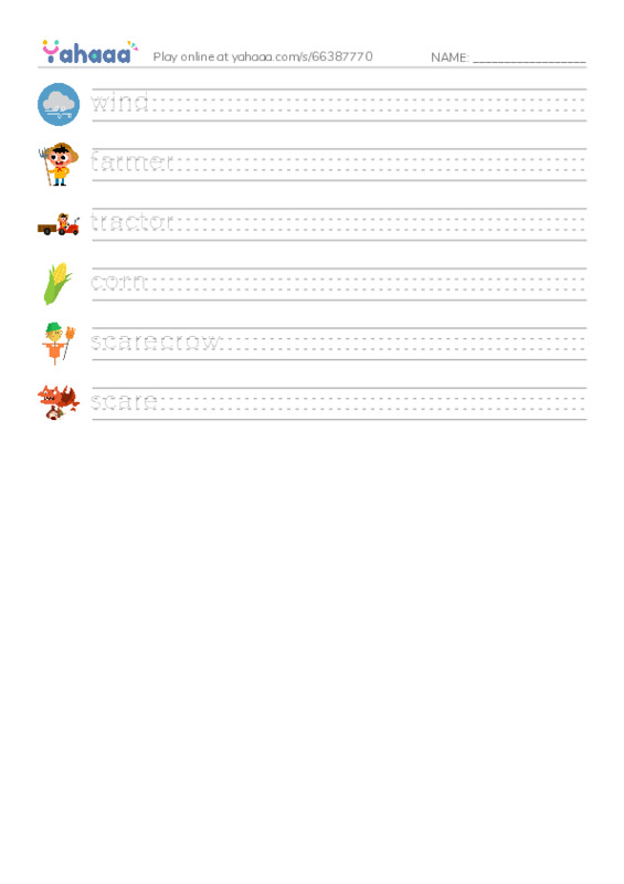 RAZ Vocabulary F: Scaredy Crow PDF write between the lines worksheet