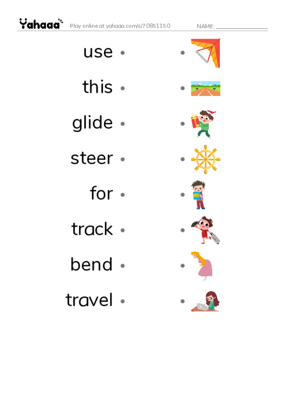 RAZ Vocabulary F: Sleds PDF link match words worksheet