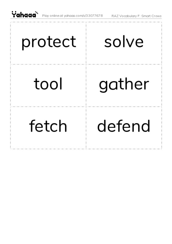 RAZ Vocabulary F: Smart Crows PDF two columns flashcards