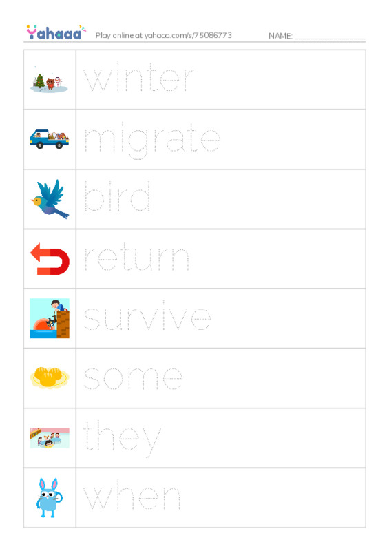RAZ Vocabulary F: Some Birds Go PDF one column image words