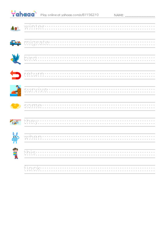 RAZ Vocabulary F: Some Birds Go PDF write between the lines worksheet