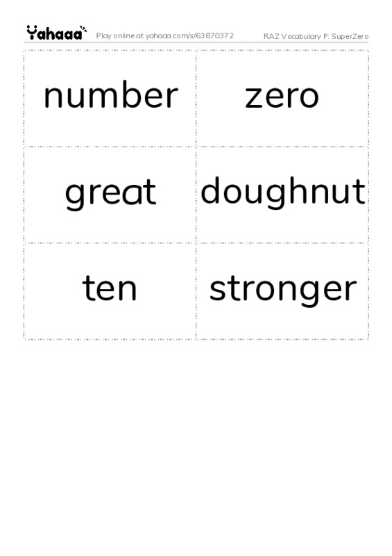 RAZ Vocabulary F: SuperZero PDF two columns flashcards