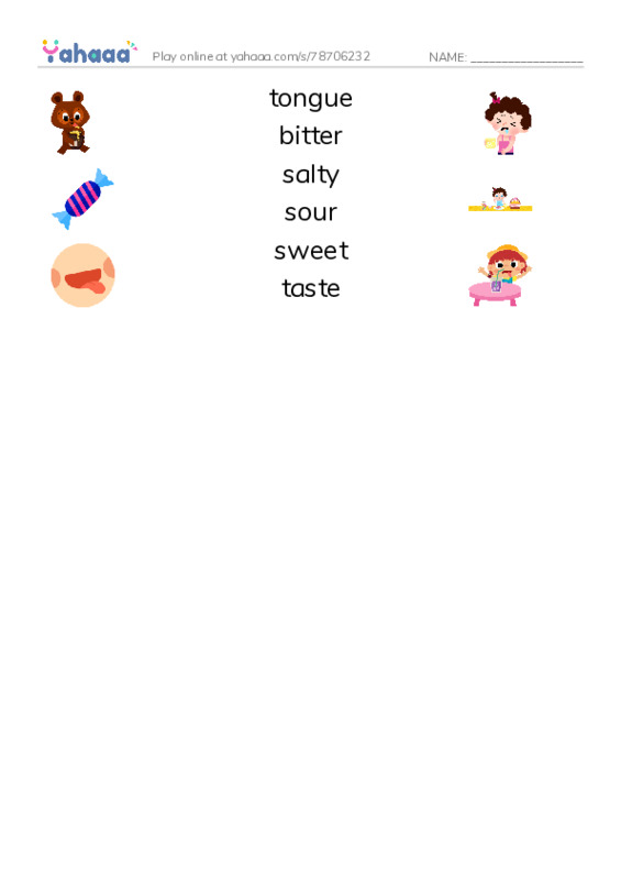 RAZ Vocabulary F: Taste This PDF three columns match words