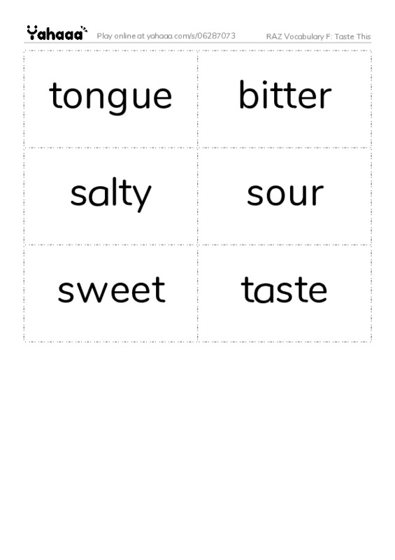RAZ Vocabulary F: Taste This PDF two columns flashcards