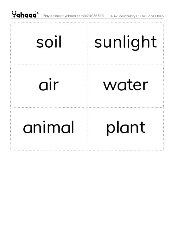 RAZ Vocabulary F: The Food Chain PDF two columns flashcards
