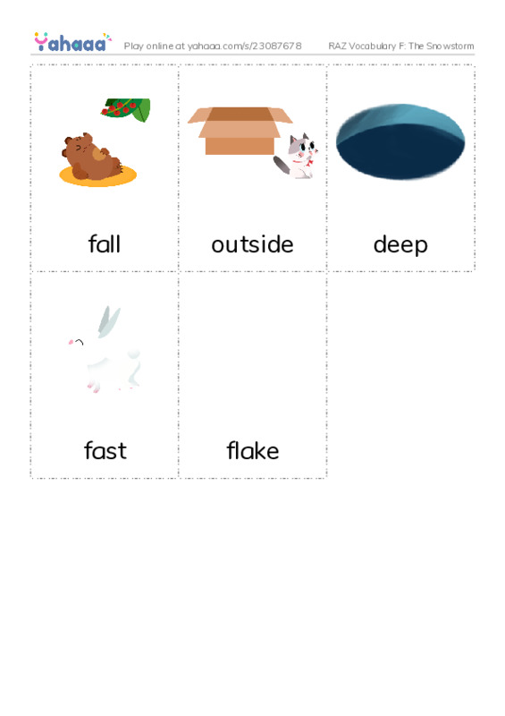 RAZ Vocabulary F: The Snowstorm PDF flaschards with images