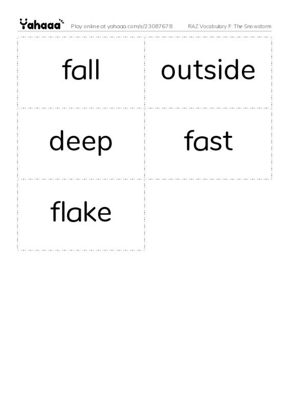 RAZ Vocabulary F: The Snowstorm PDF two columns flashcards