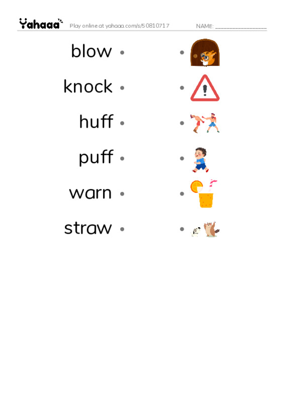 RAZ Vocabulary F: The Three Little Pigs PDF link match words worksheet