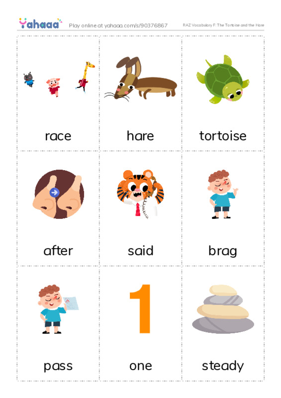 RAZ Vocabulary F: The Tortoise and the Hare PDF flaschards with images