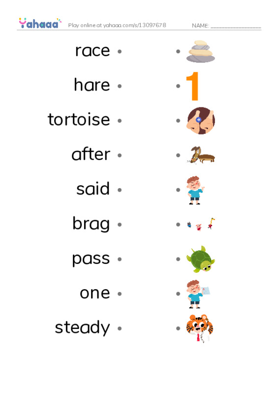 RAZ Vocabulary F: The Tortoise and the Hare PDF link match words worksheet