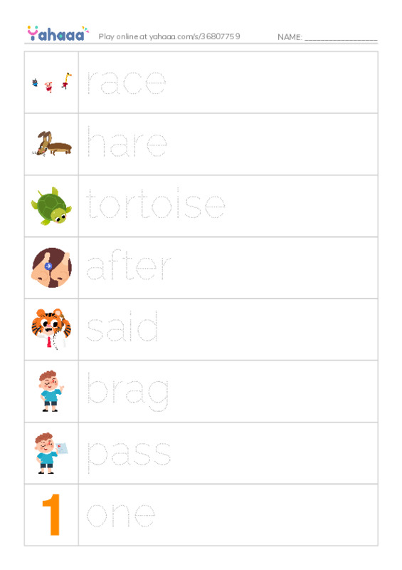 RAZ Vocabulary F: The Tortoise and the Hare PDF one column image words