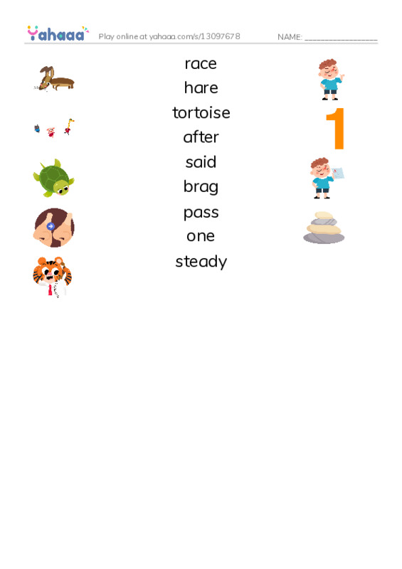 RAZ Vocabulary F: The Tortoise and the Hare PDF three columns match words