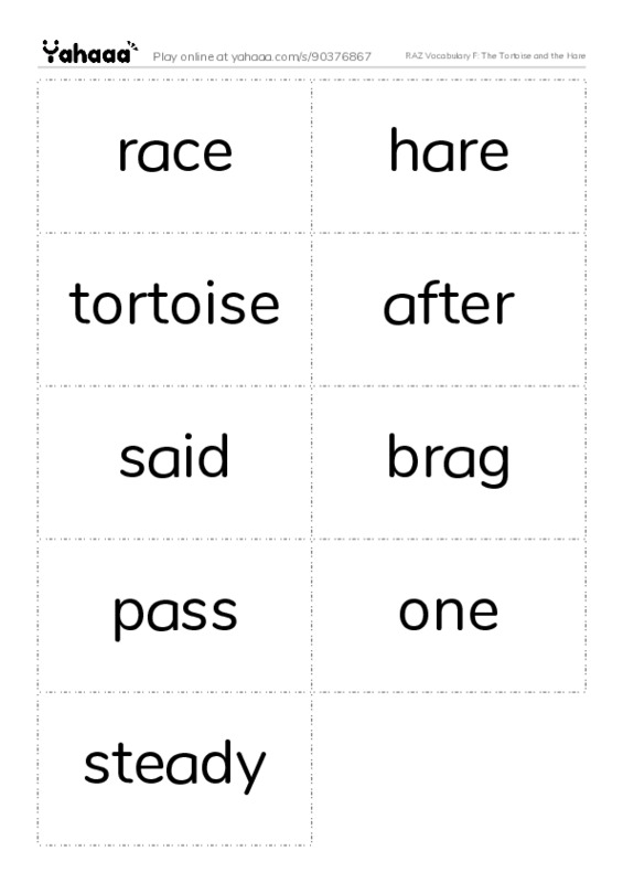RAZ Vocabulary F: The Tortoise and the Hare PDF two columns flashcards