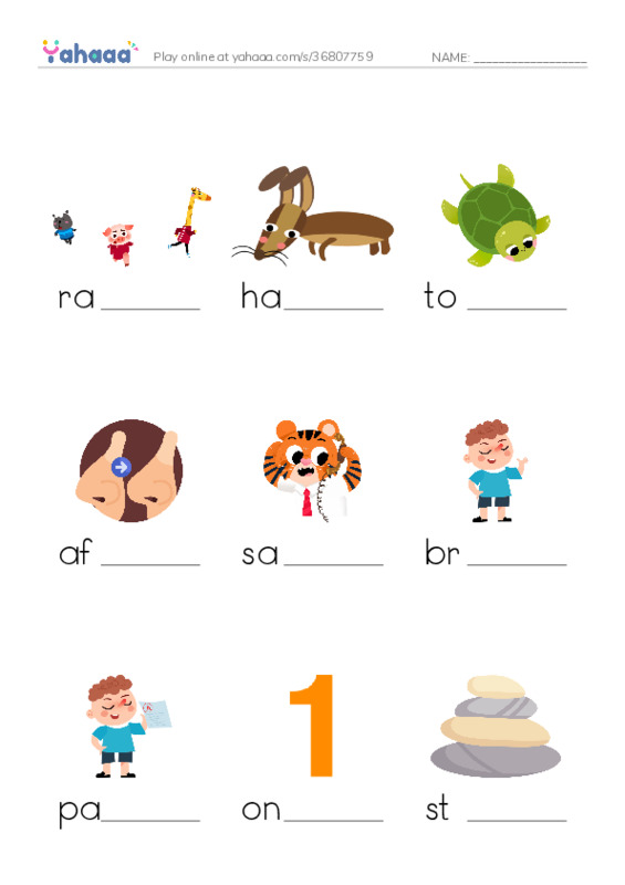 RAZ Vocabulary F: The Tortoise and the Hare PDF worksheet to fill in words gaps