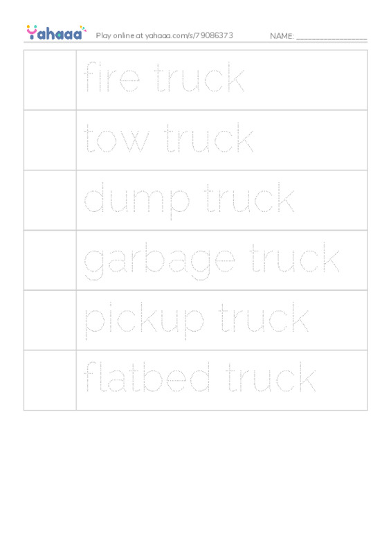 RAZ Vocabulary F: Trucking PDF one column image words