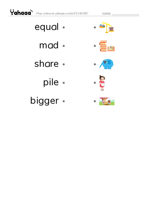RAZ Vocabulary F: Two for Me One for You PDF link match words worksheet