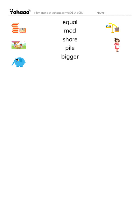 RAZ Vocabulary F: Two for Me One for You PDF three columns match words