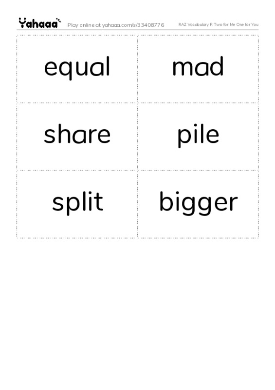 RAZ Vocabulary F: Two for Me One for You PDF two columns flashcards