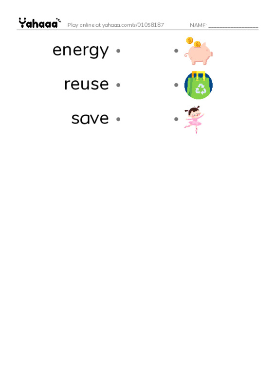 RAZ Vocabulary F: Using Less Energy PDF link match words worksheet