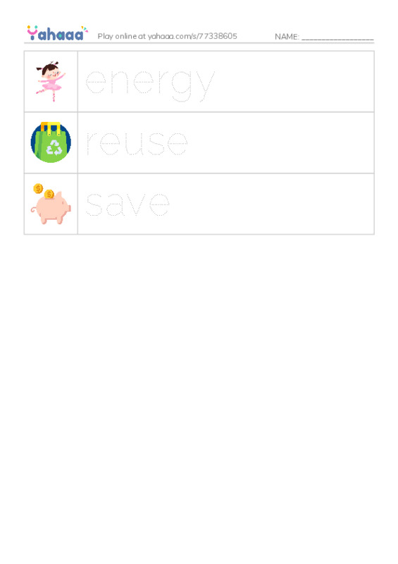 RAZ Vocabulary F: Using Less Energy PDF one column image words