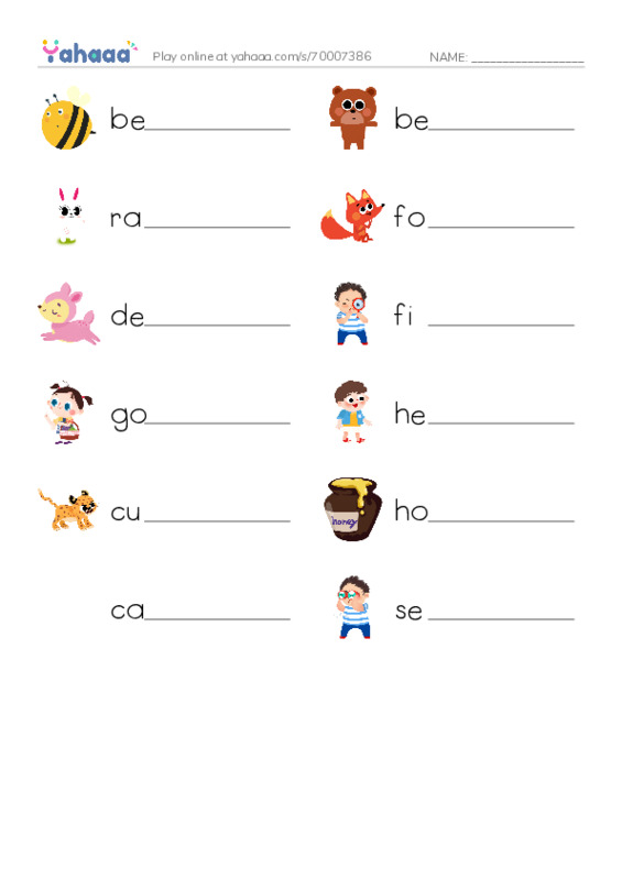 RAZ Vocabulary F: Where Is Cub1 PDF worksheet writing row