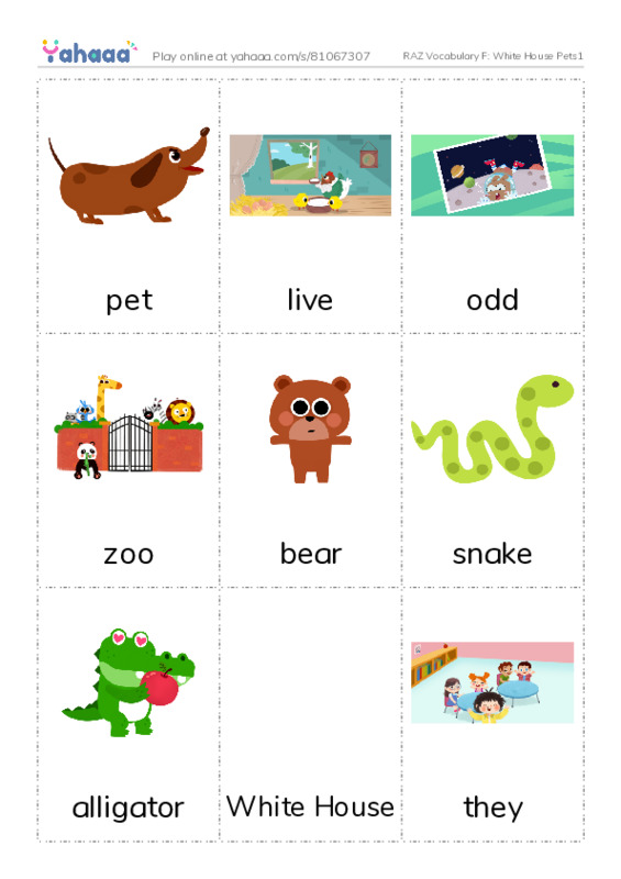 RAZ Vocabulary F: White House Pets1 PDF flaschards with images