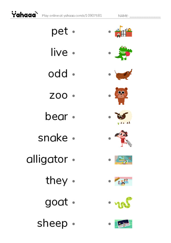 RAZ Vocabulary F: White House Pets1 PDF link match words worksheet