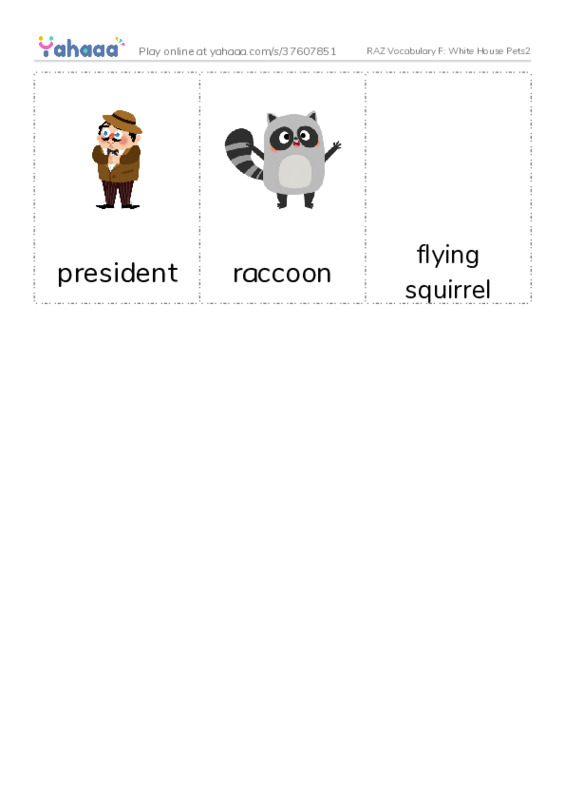 RAZ Vocabulary F: White House Pets2 PDF flaschards with images