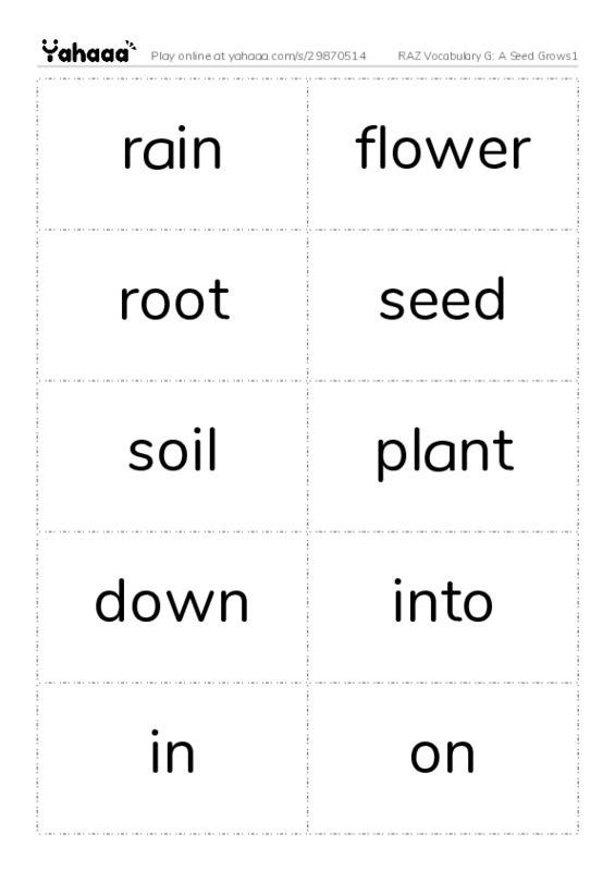 RAZ Vocabulary G: A Seed Grows1 PDF two columns flashcards