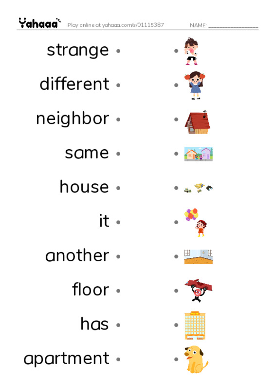 RAZ Vocabulary G: All Kinds of Homes PDF link match words worksheet