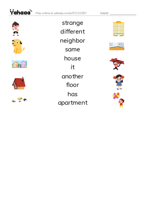 RAZ Vocabulary G: All Kinds of Homes PDF three columns match words