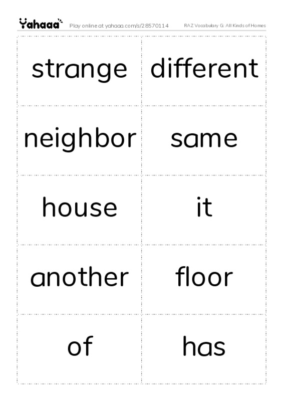 RAZ Vocabulary G: All Kinds of Homes PDF two columns flashcards