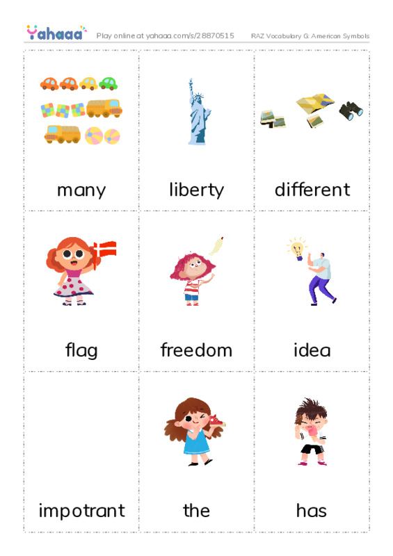 RAZ Vocabulary G: American Symbols PDF flaschards with images