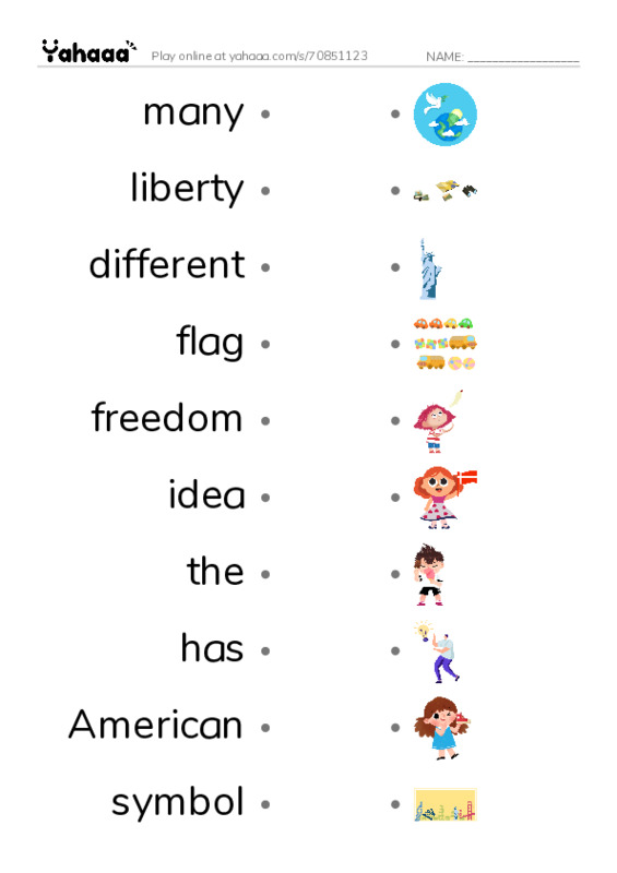 RAZ Vocabulary G: American Symbols PDF link match words worksheet