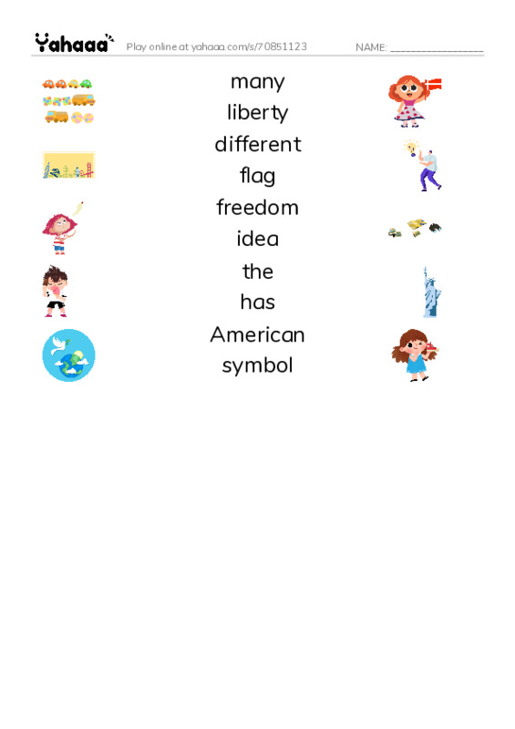 RAZ Vocabulary G: American Symbols PDF three columns match words