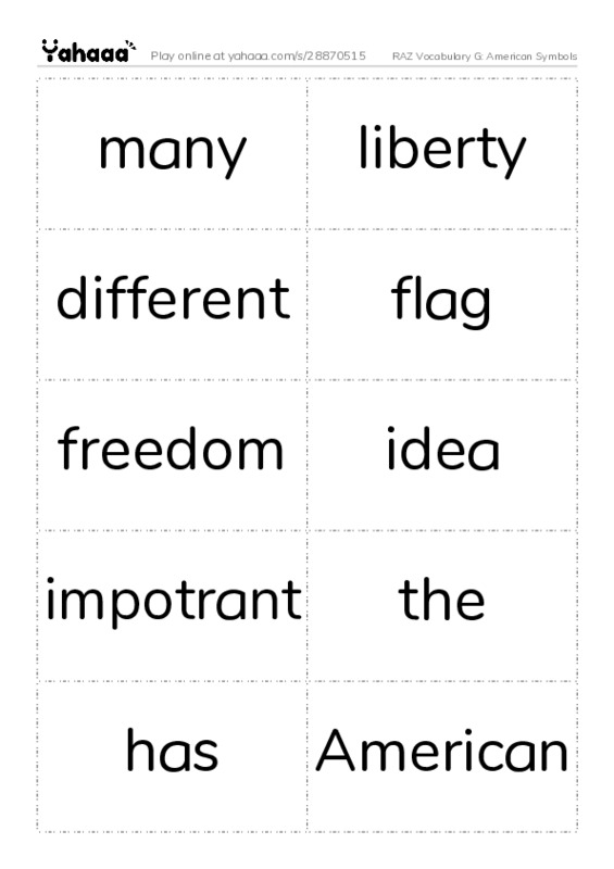RAZ Vocabulary G: American Symbols PDF two columns flashcards