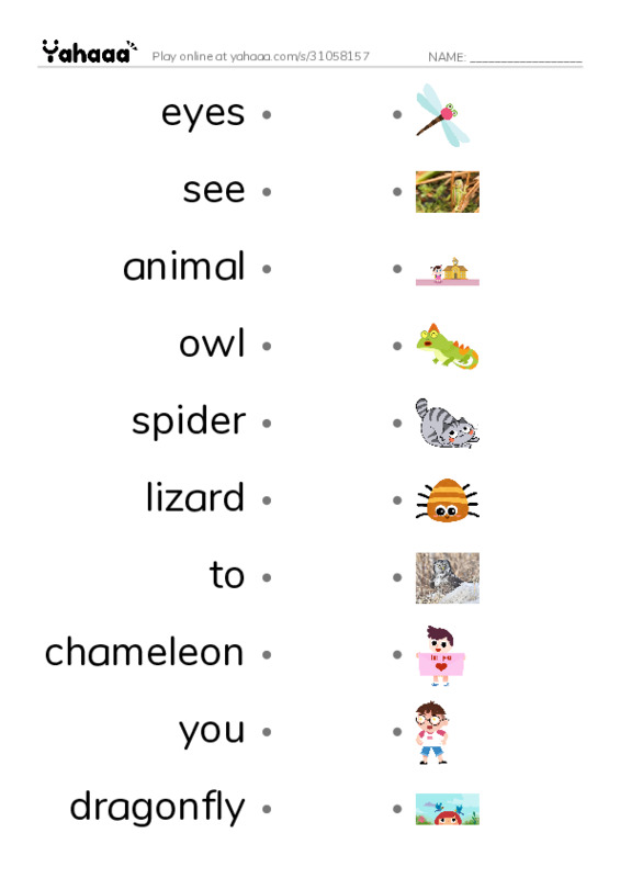RAZ Vocabulary G: Animal Eyes PDF link match words worksheet