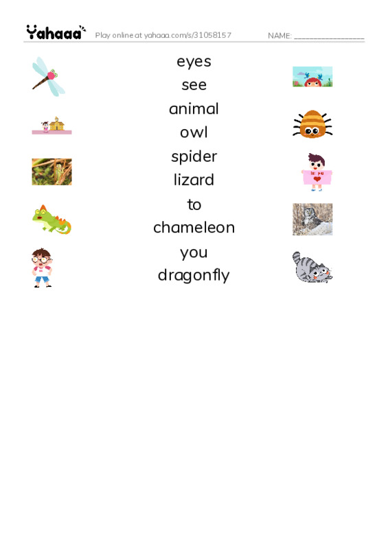 RAZ Vocabulary G: Animal Eyes PDF three columns match words