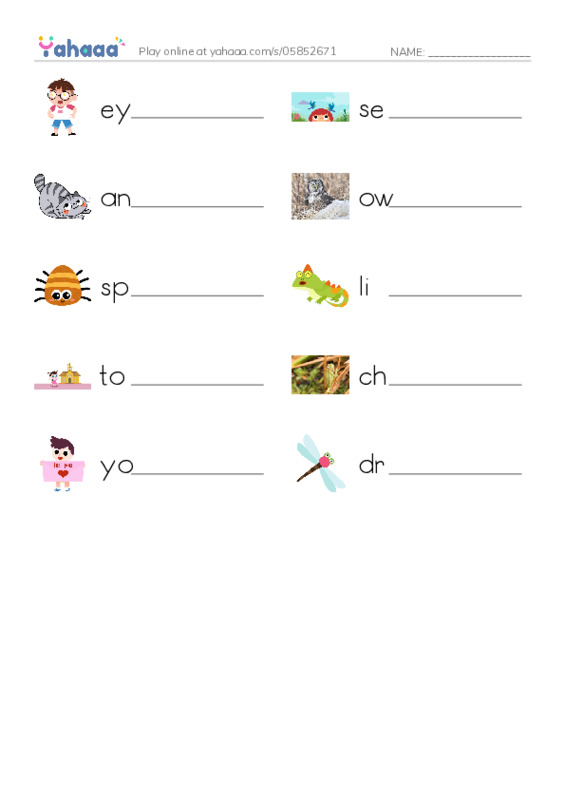 RAZ Vocabulary G: Animal Eyes PDF worksheet writing row