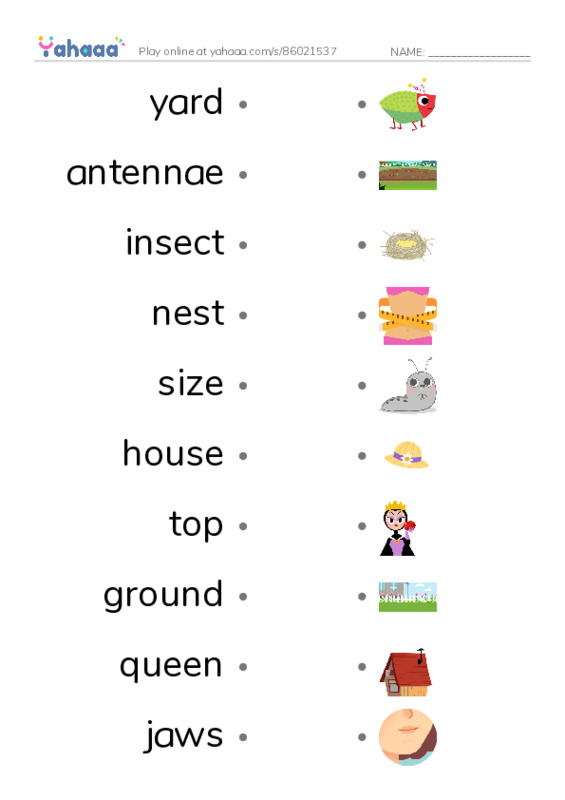 RAZ Vocabulary G: Ants Ants and More Ants PDF link match words worksheet