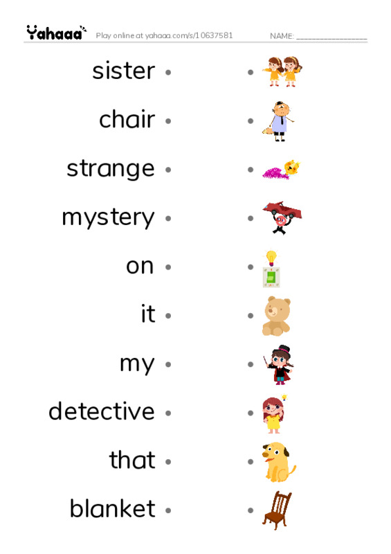 RAZ Vocabulary G: Beanie and the Missing Bear PDF link match words worksheet