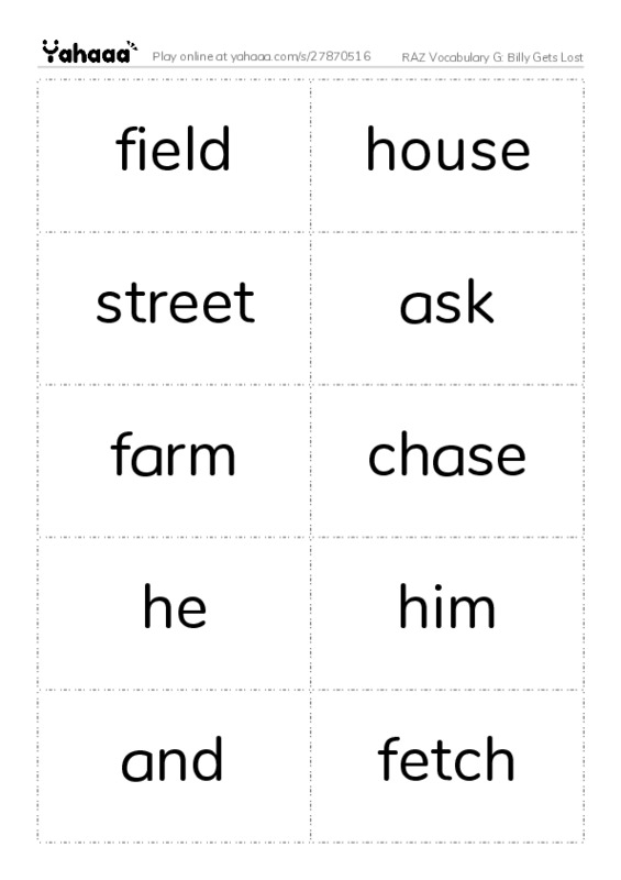 RAZ Vocabulary G: Billy Gets Lost PDF two columns flashcards
